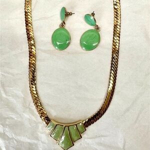 Vintage Chartreuse Green Necklace & Earrings Set-Women Jewelry Accessories
